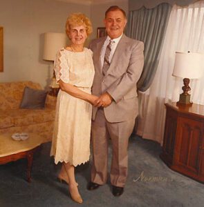 Lillian and George Schultz in their living room