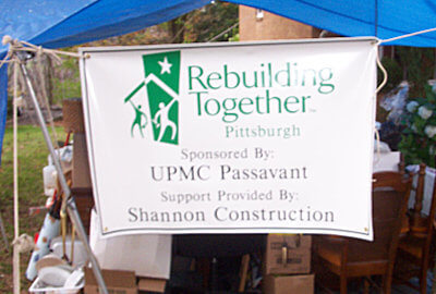 Rebuilding Together Pittsburgh banner; support provided by Shannon Construction