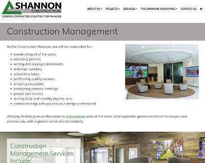 Construction management website screenshot