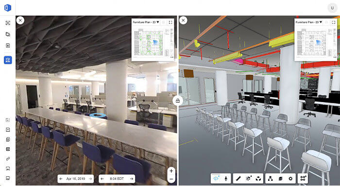 Building Information Modeling (BIM) and OpenSpace side by side screenshot