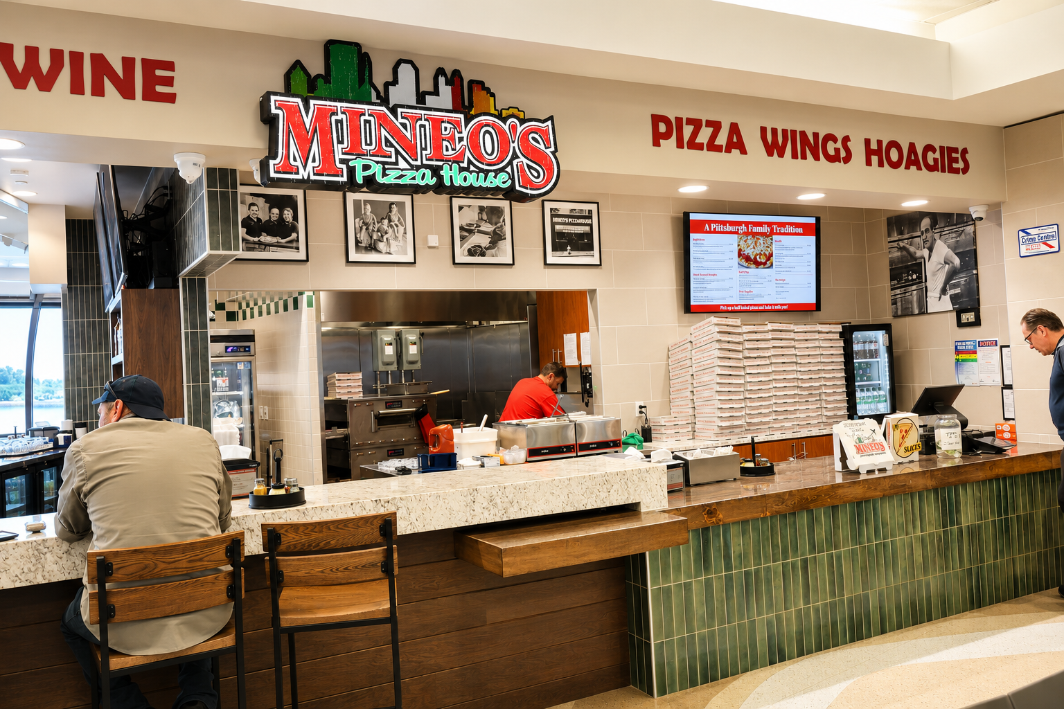 Mineo's Pizza House restaurant buildout at Pittsburgh International Airport